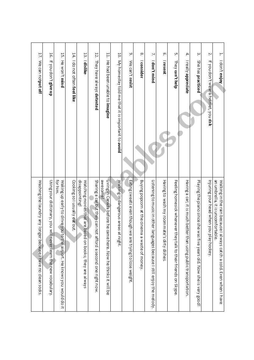 Gerunds Match worksheet