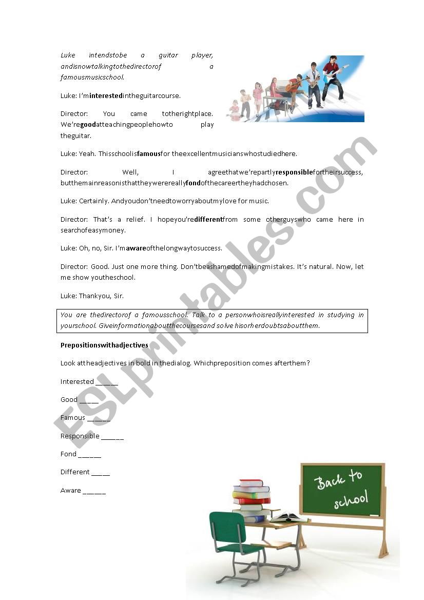 Prepositions with adjectives worksheet