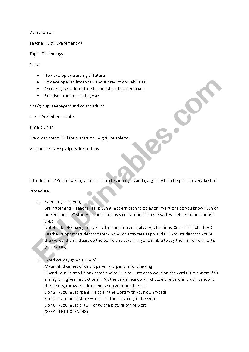 New technologies and gadgets worksheet