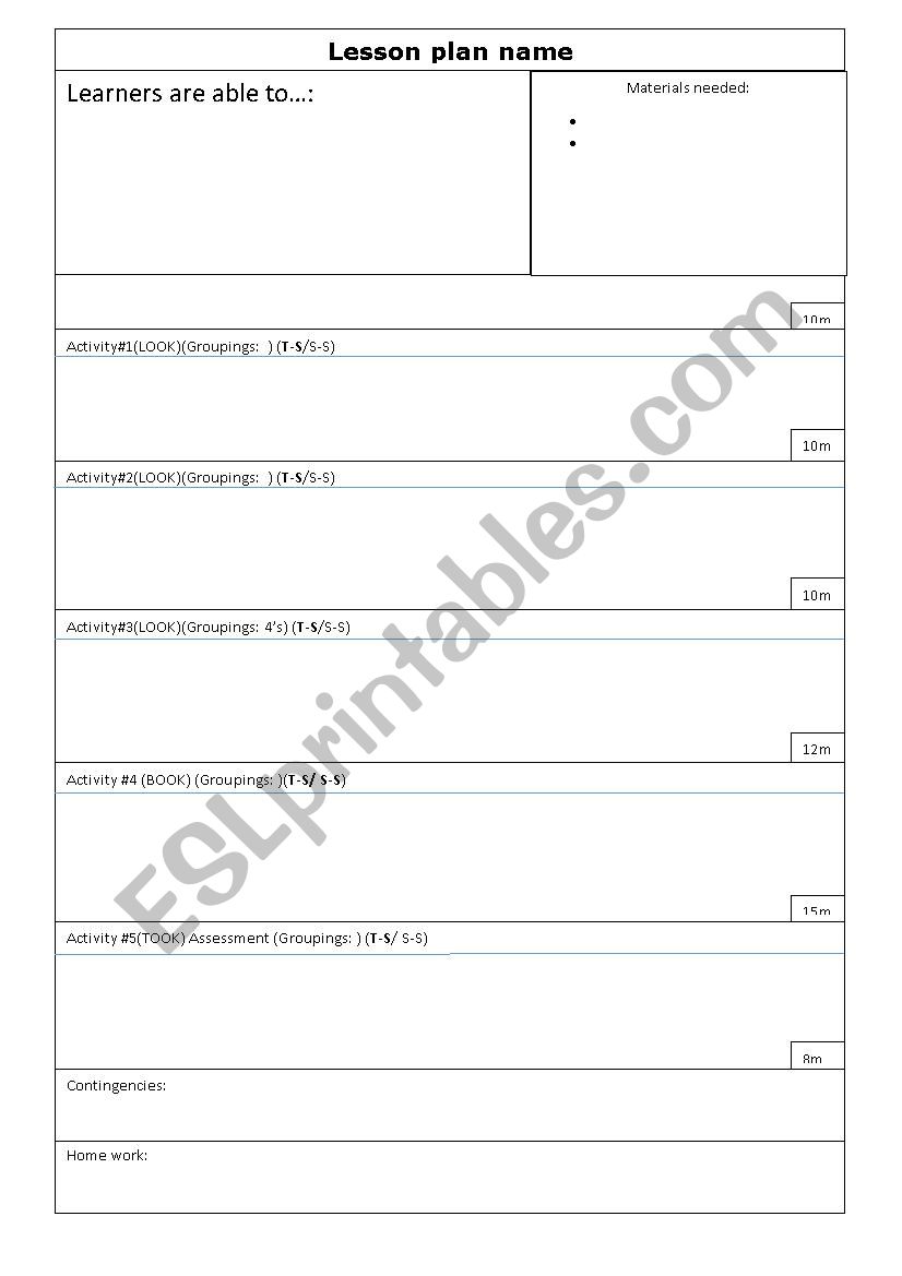 Type-able Lesson Plan Template