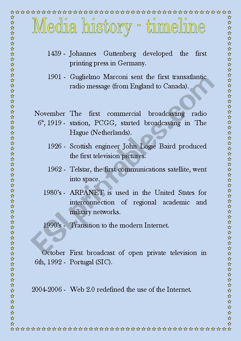 Media history timeline worksheet