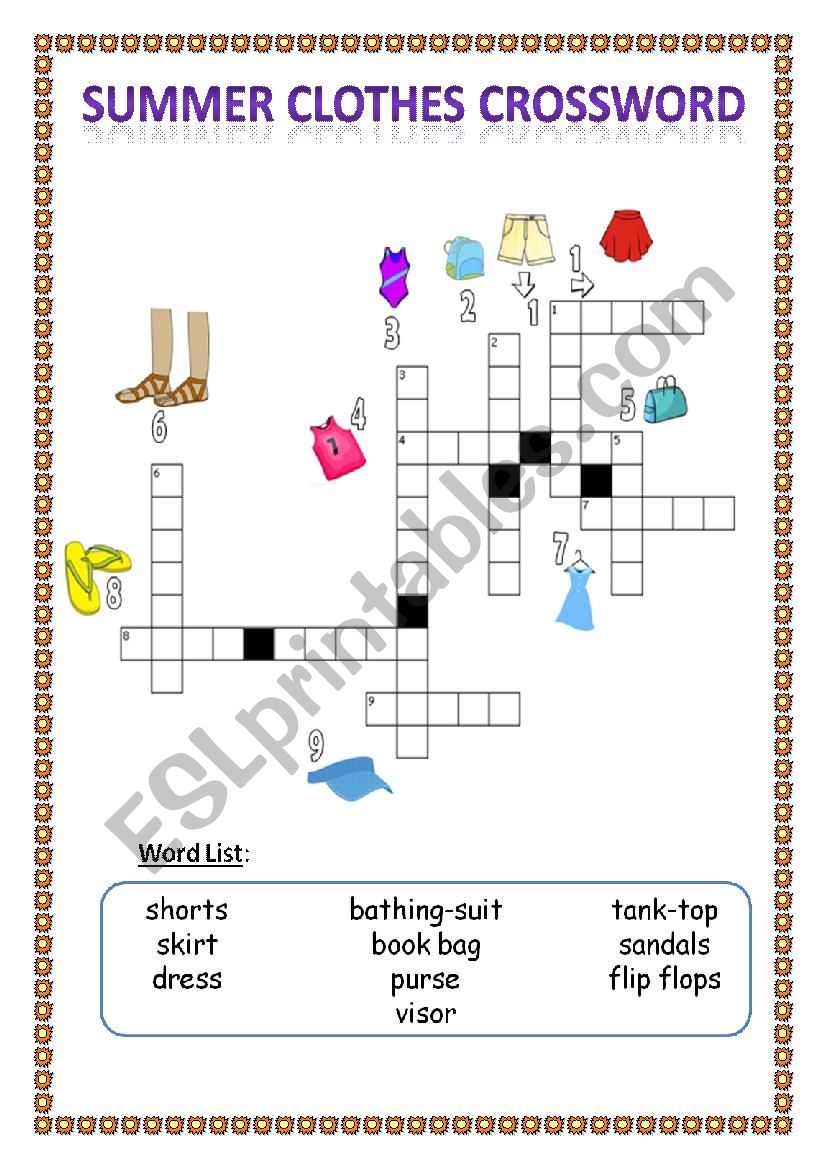 Spring Clothes Crossword worksheet