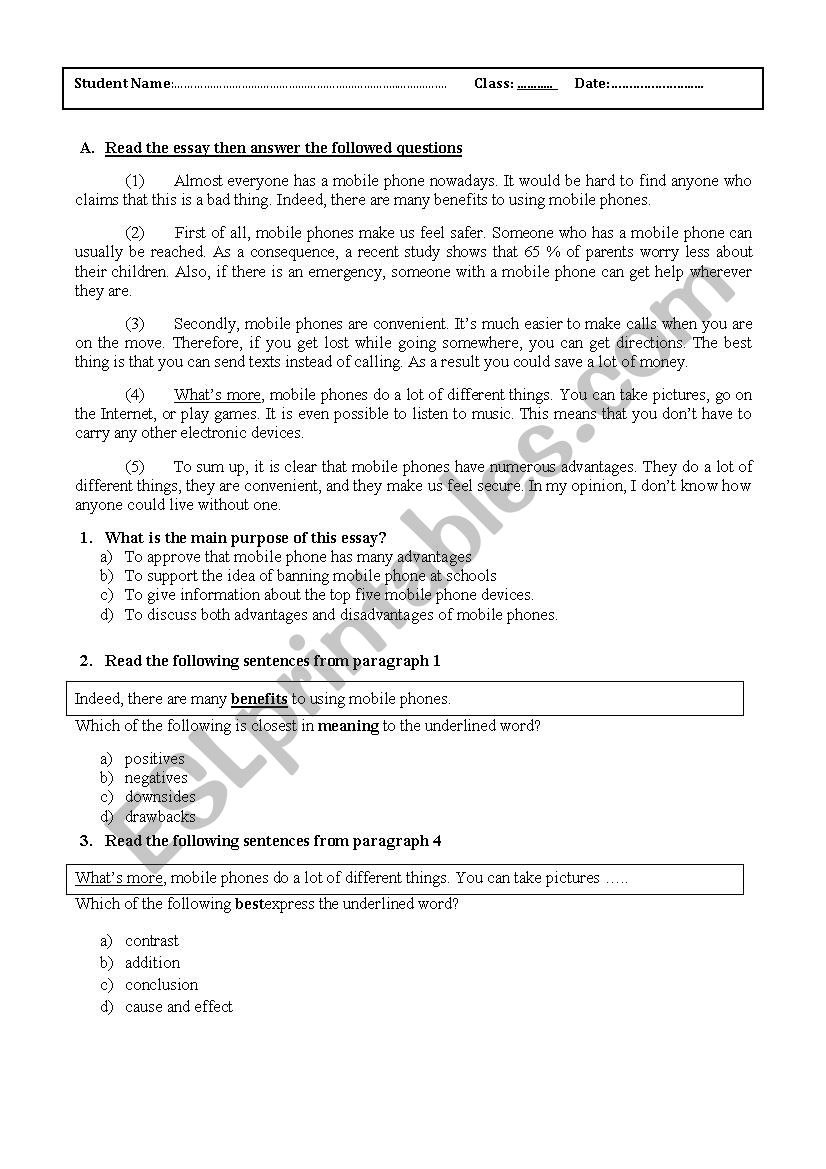 Persuasive Quiz  worksheet