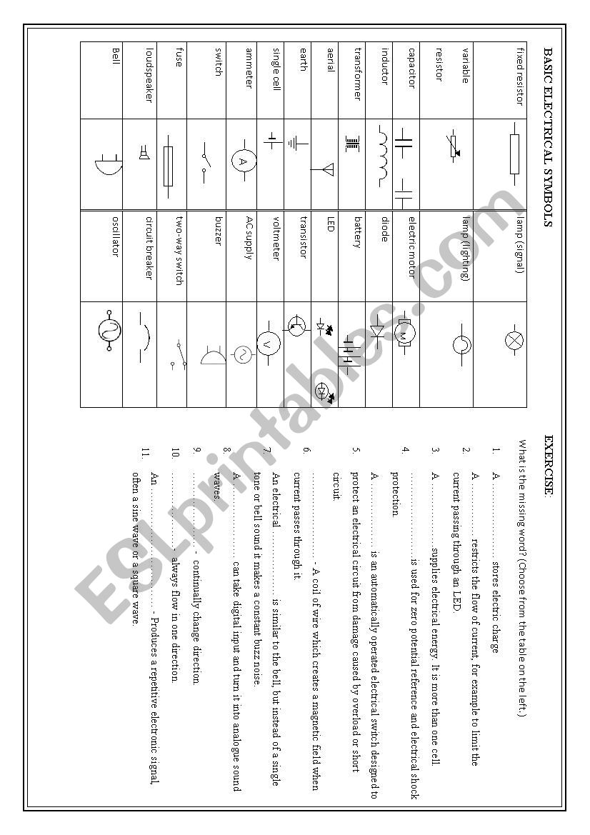 Electrical symbols worksheet