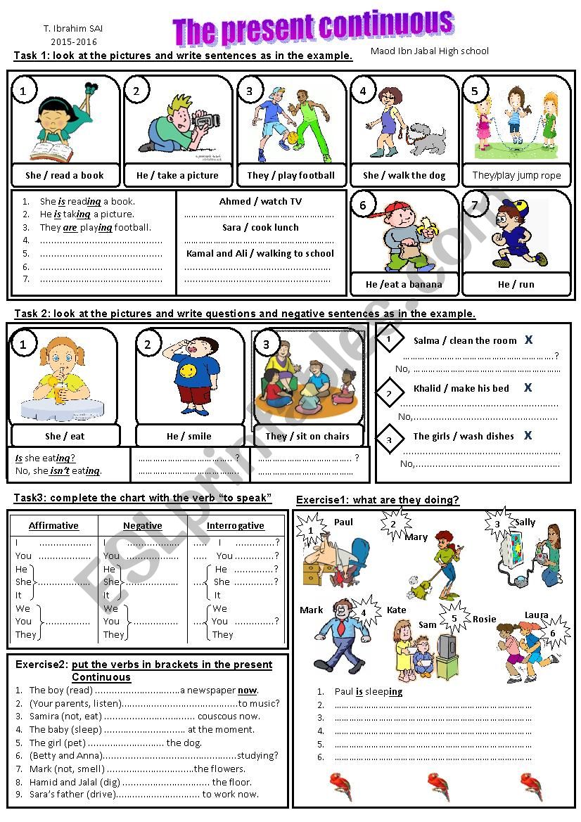 present continuous worksheet worksheet