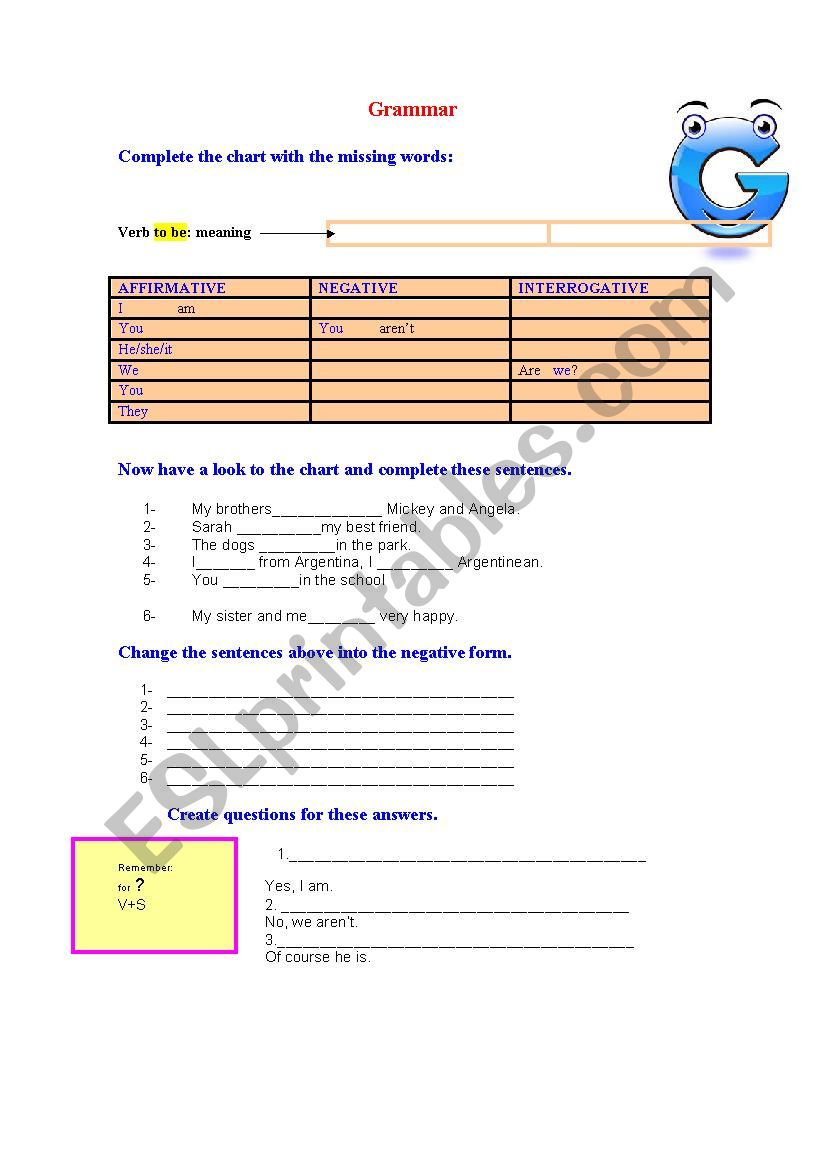 To be worksheet