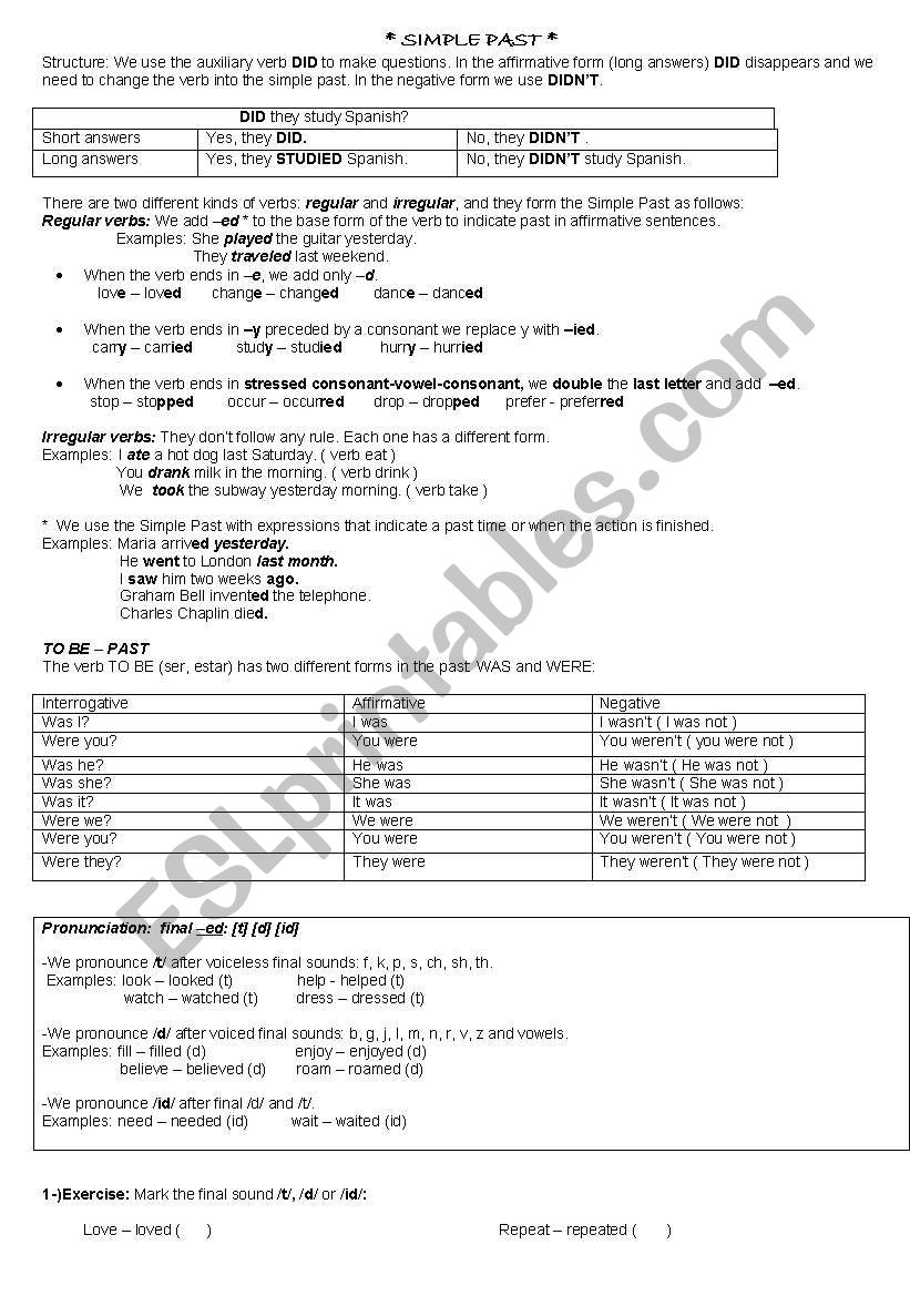 Simple past worksheet