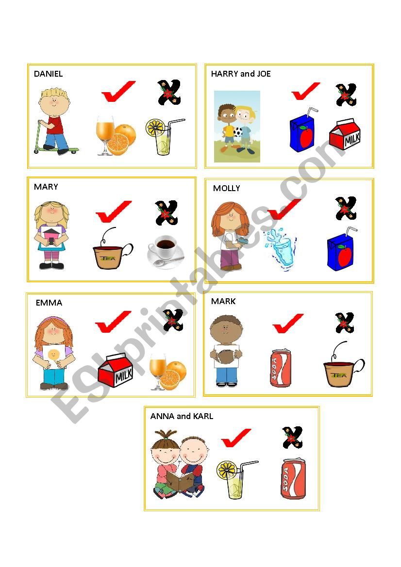 Drinks Like and Dislike worksheet