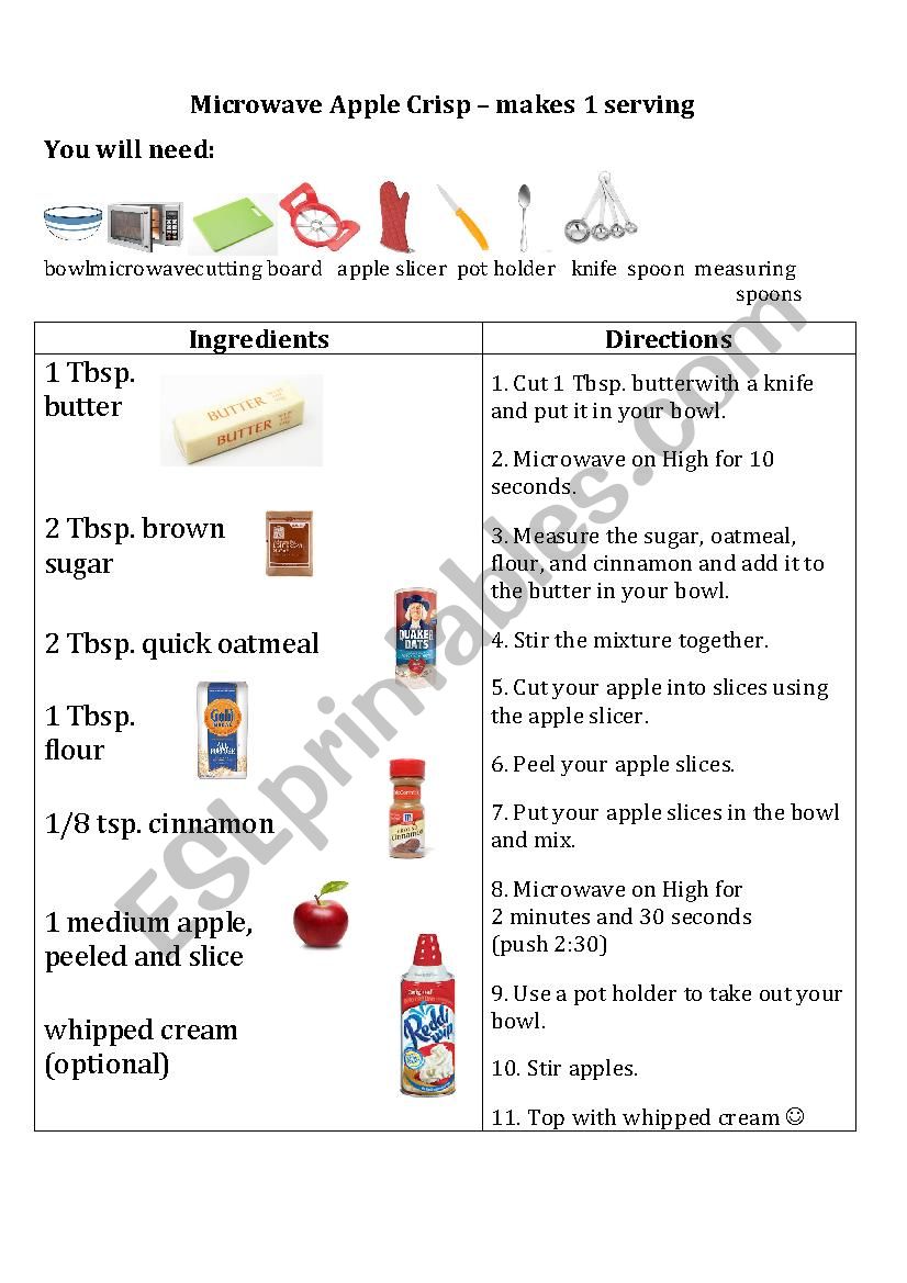 Microwave Apple Crisp Recipe worksheet