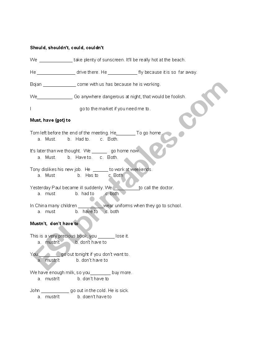 Modal verbs worksheet