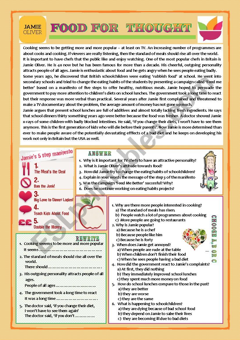 FOOD FOR THOUGHT worksheet