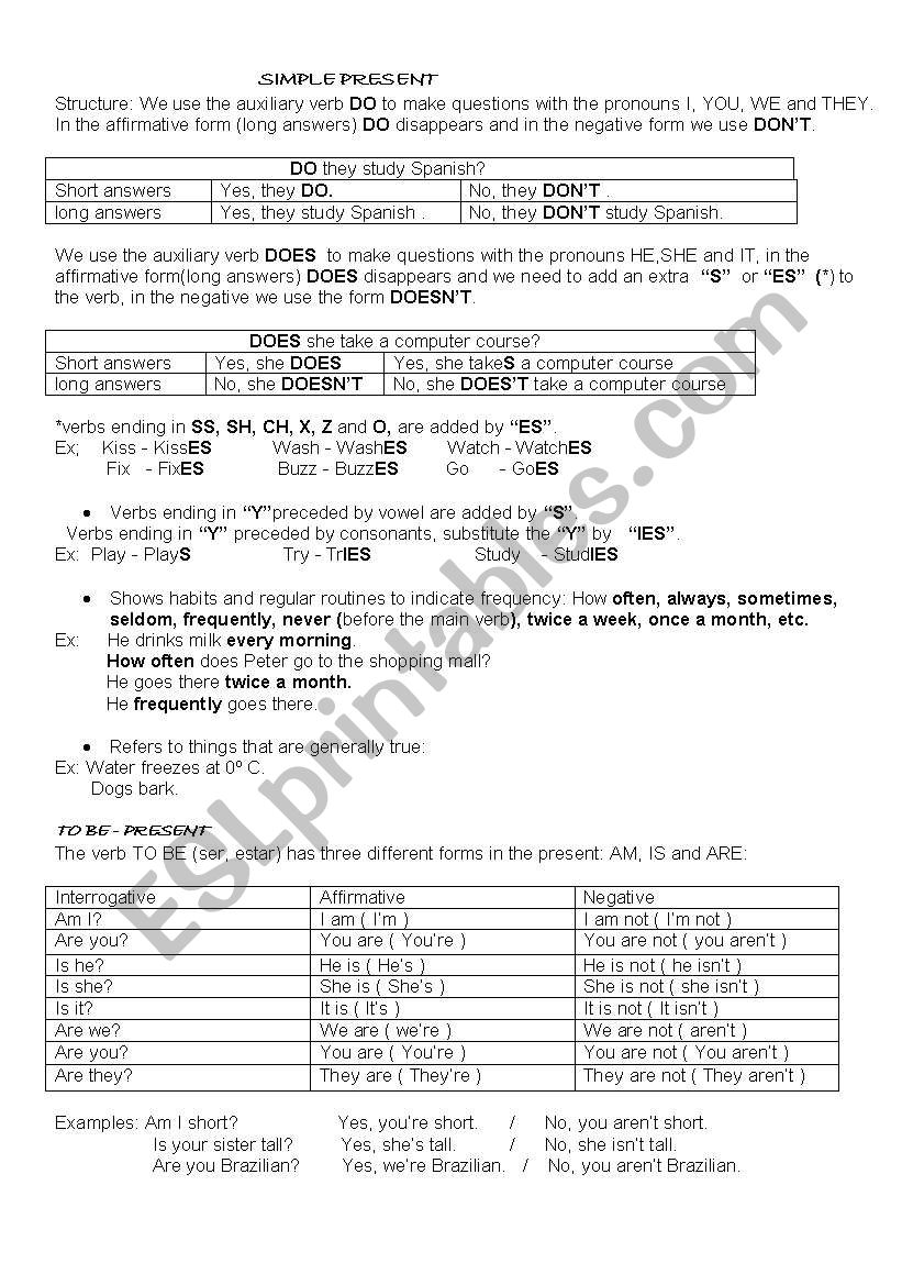 Simple present worksheet