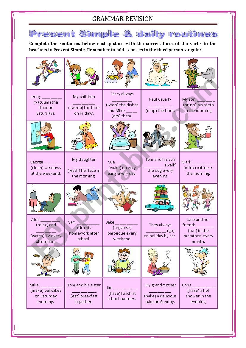 GRAMMAR REVISION - present simple, daily routines and chores