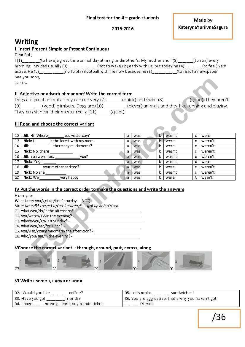 final test 1 semester 4 grade(writing)