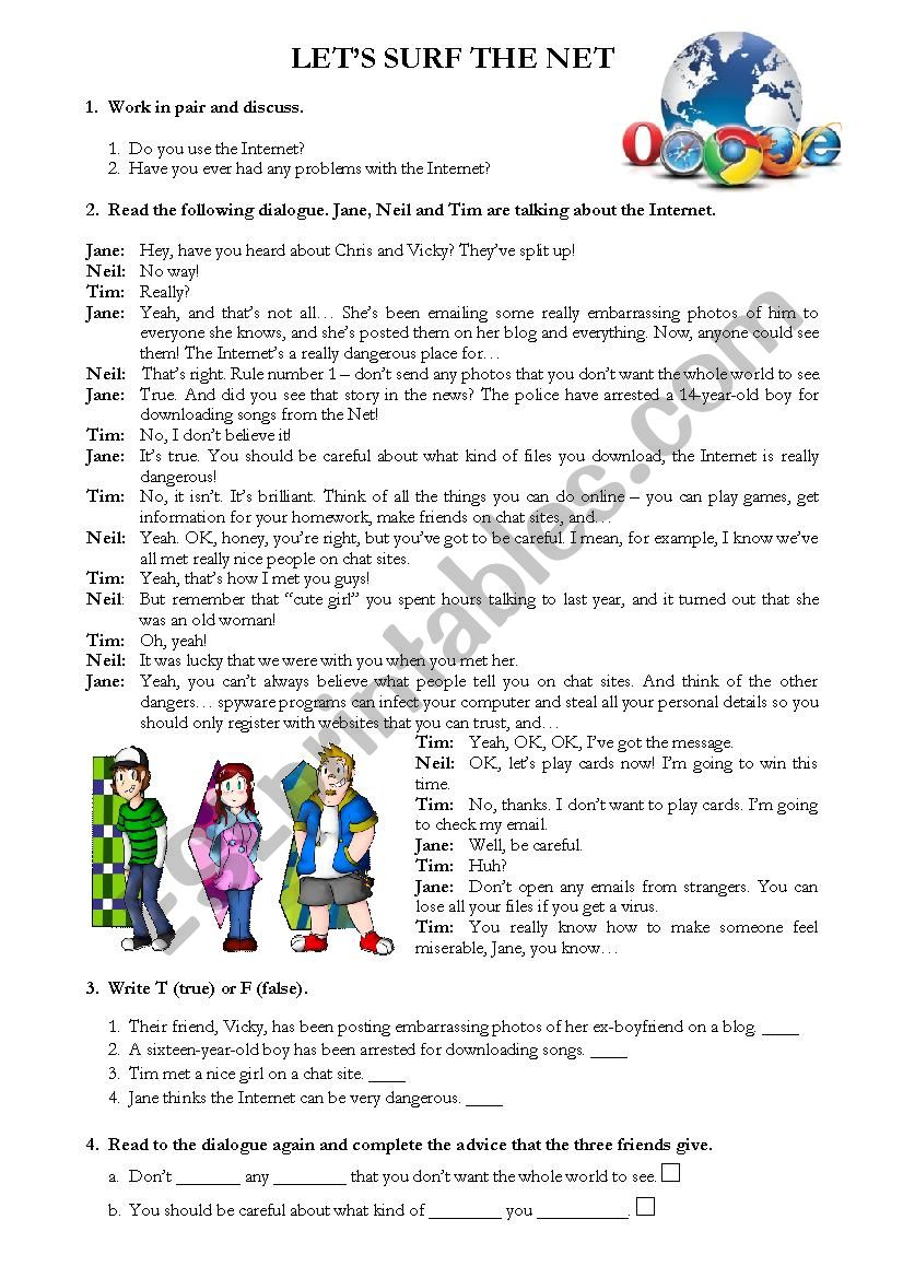 LetÂ´s surf the net worksheet