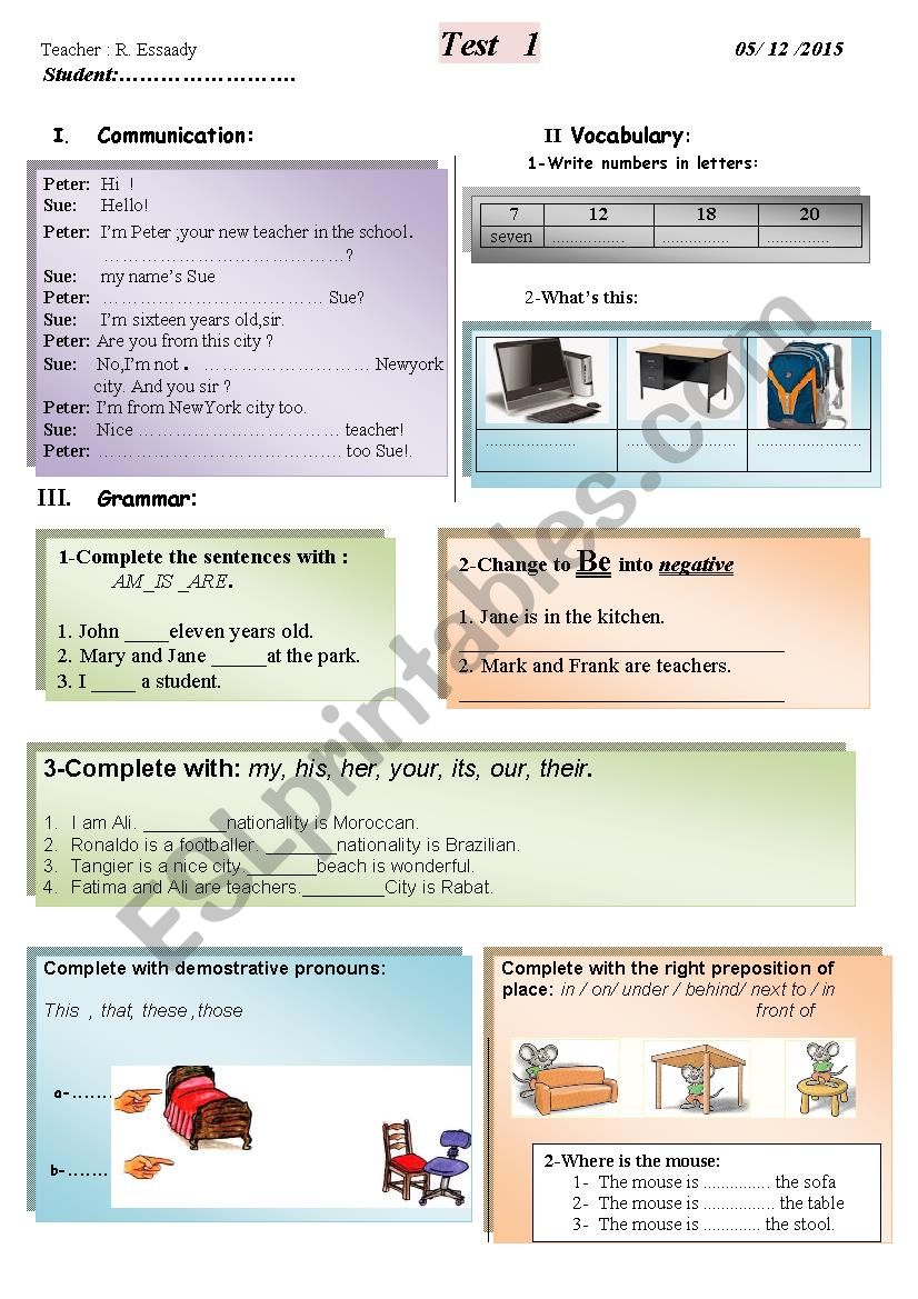 Test for beginners (unit 1&2)-interchange intro