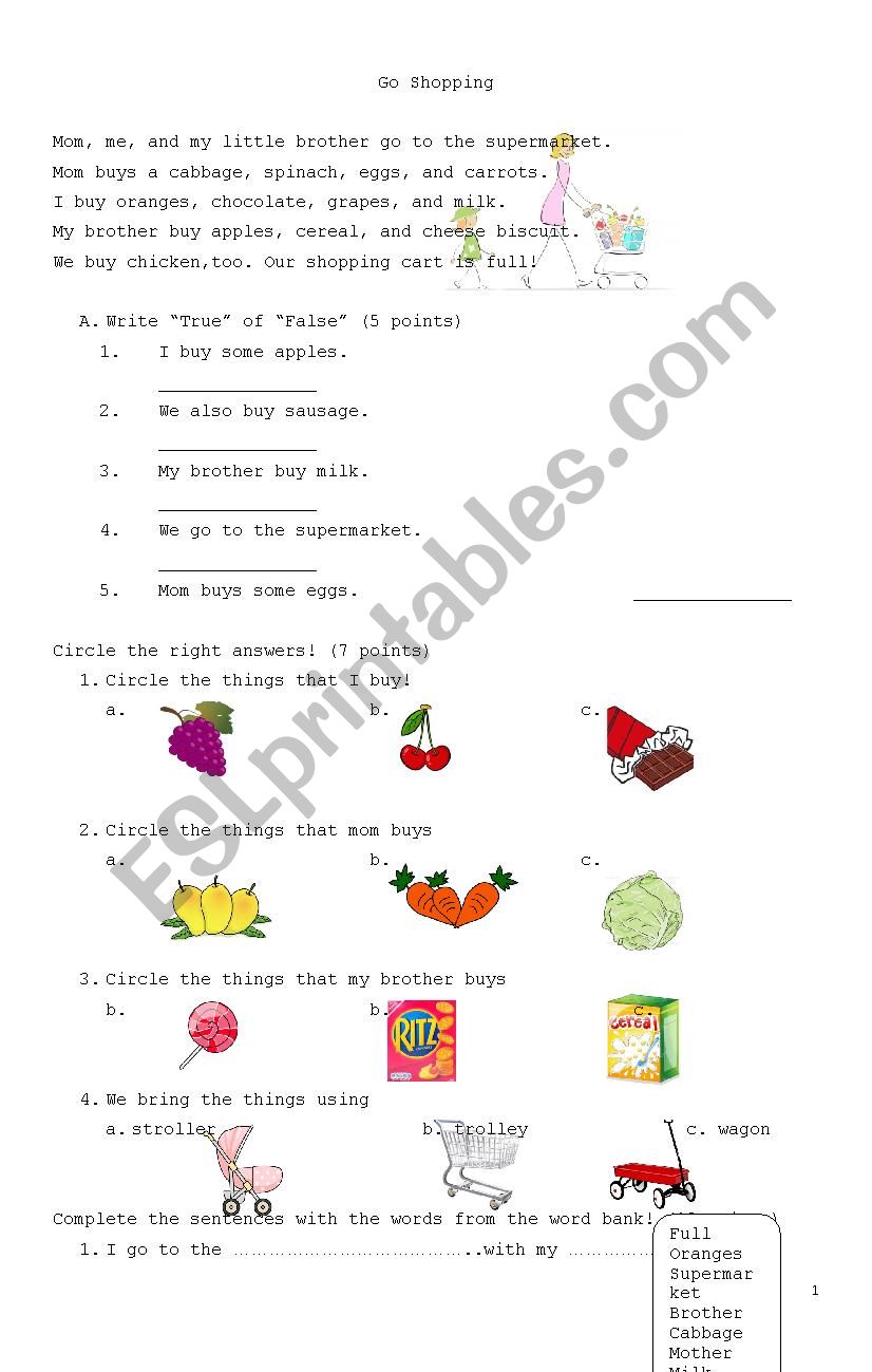 GO SHOPPING worksheet