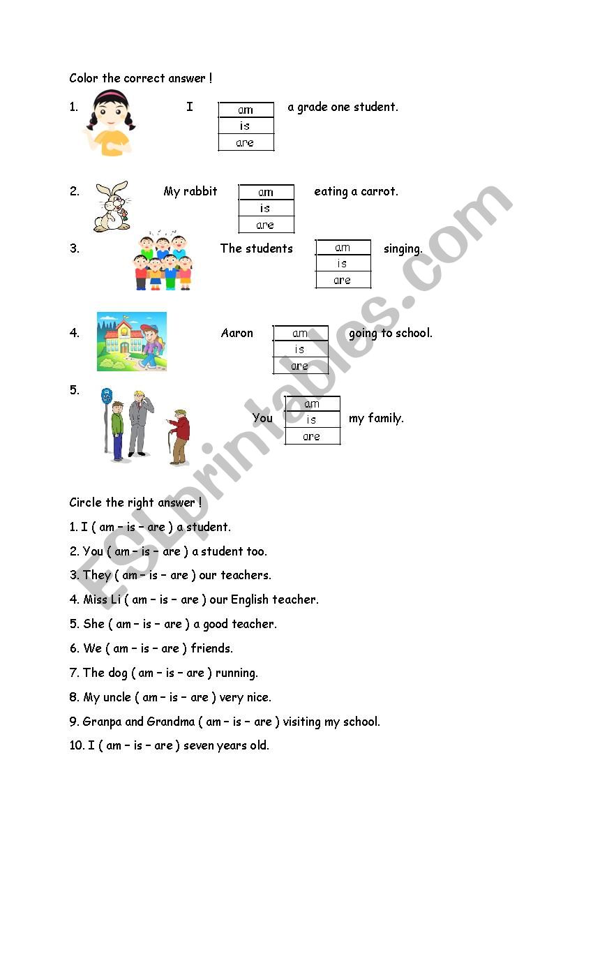 TO BE AM IS ARE worksheet