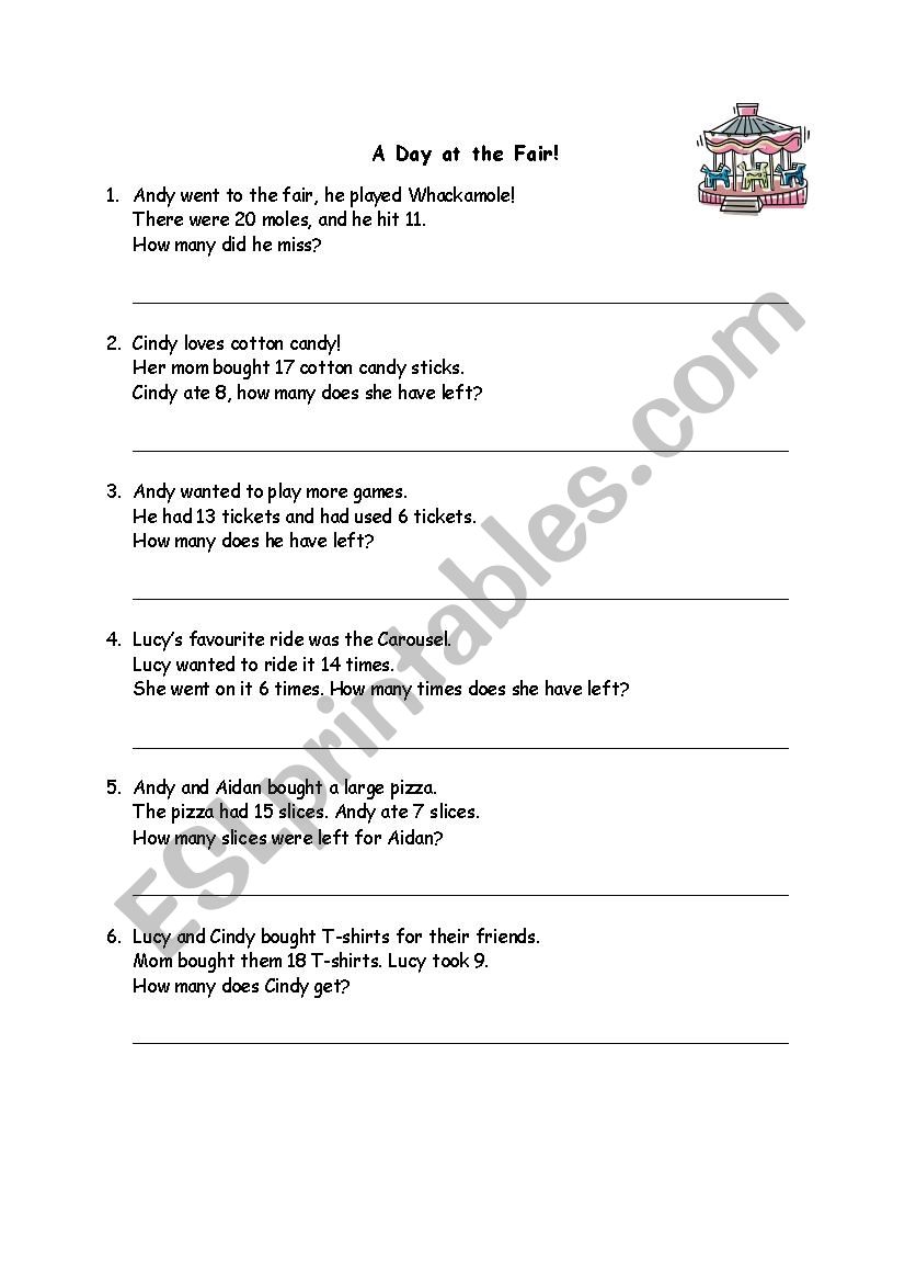 A Day at the Fair! Word Problems!