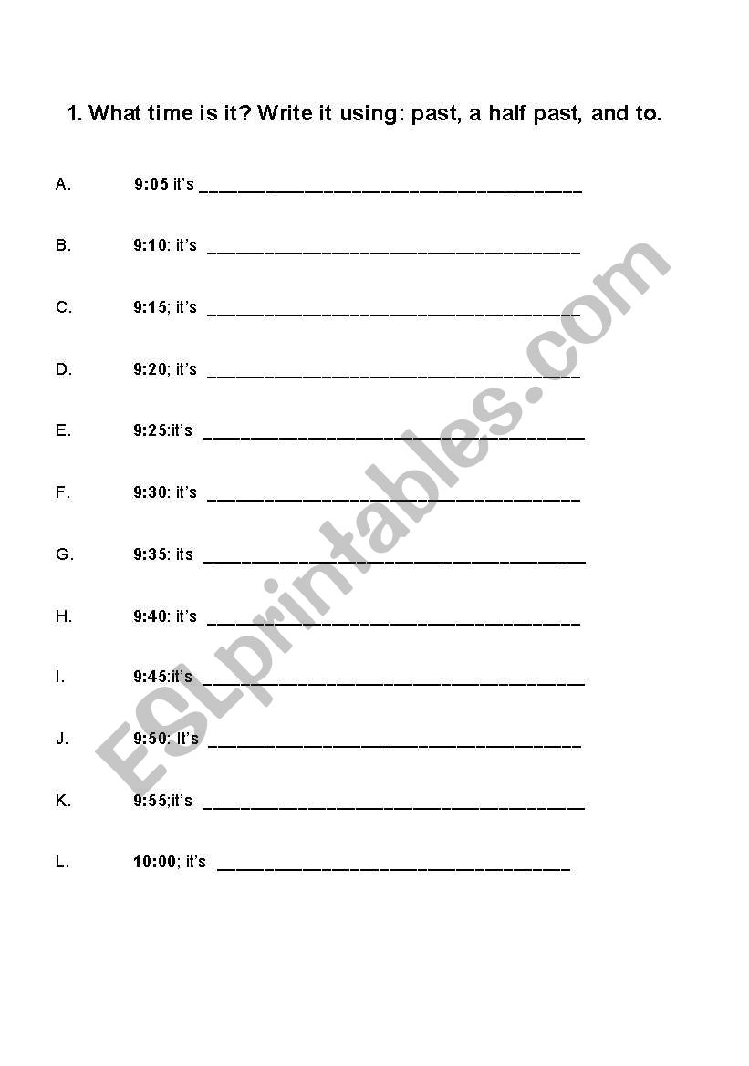 Time exercise worksheet