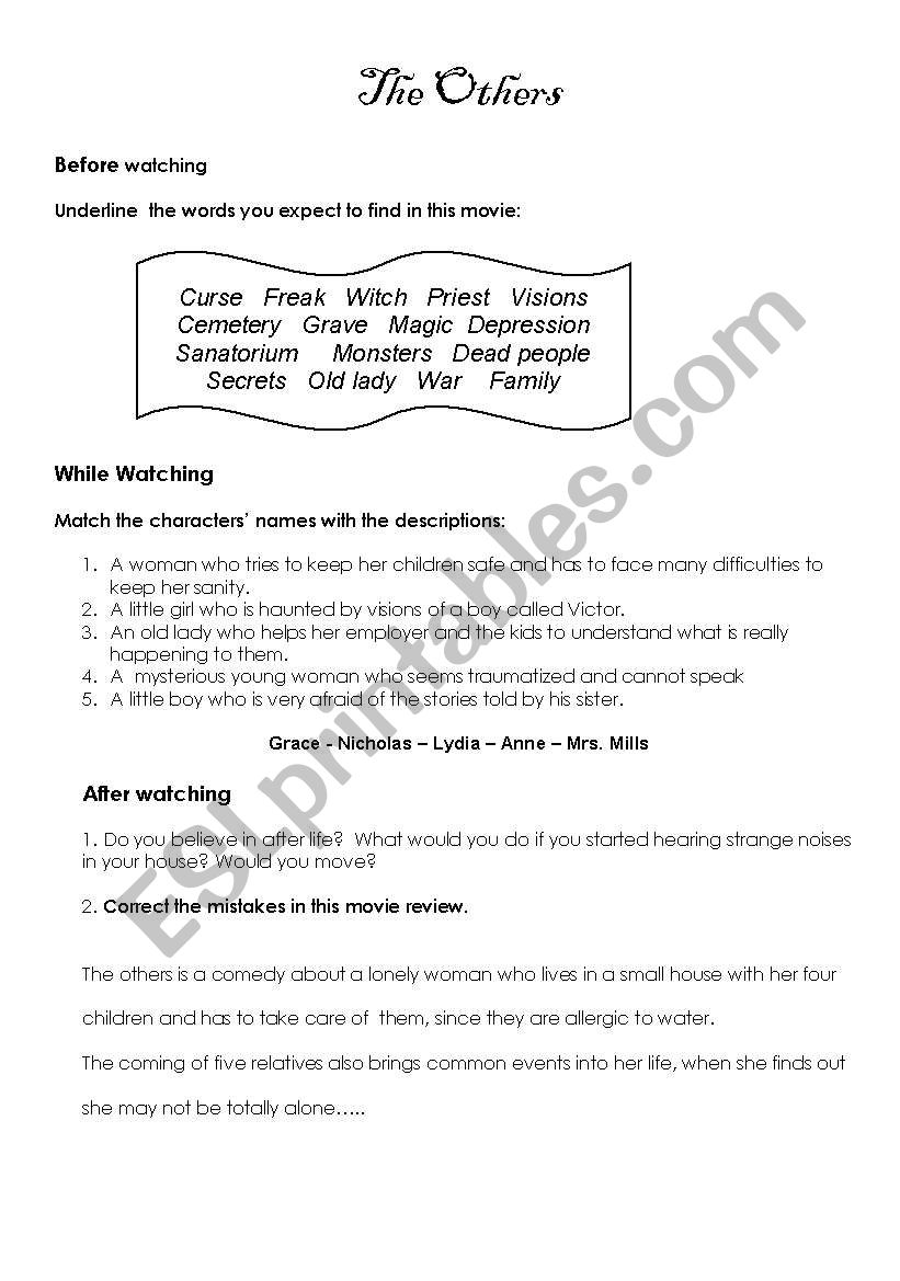 Movie activity worksheet