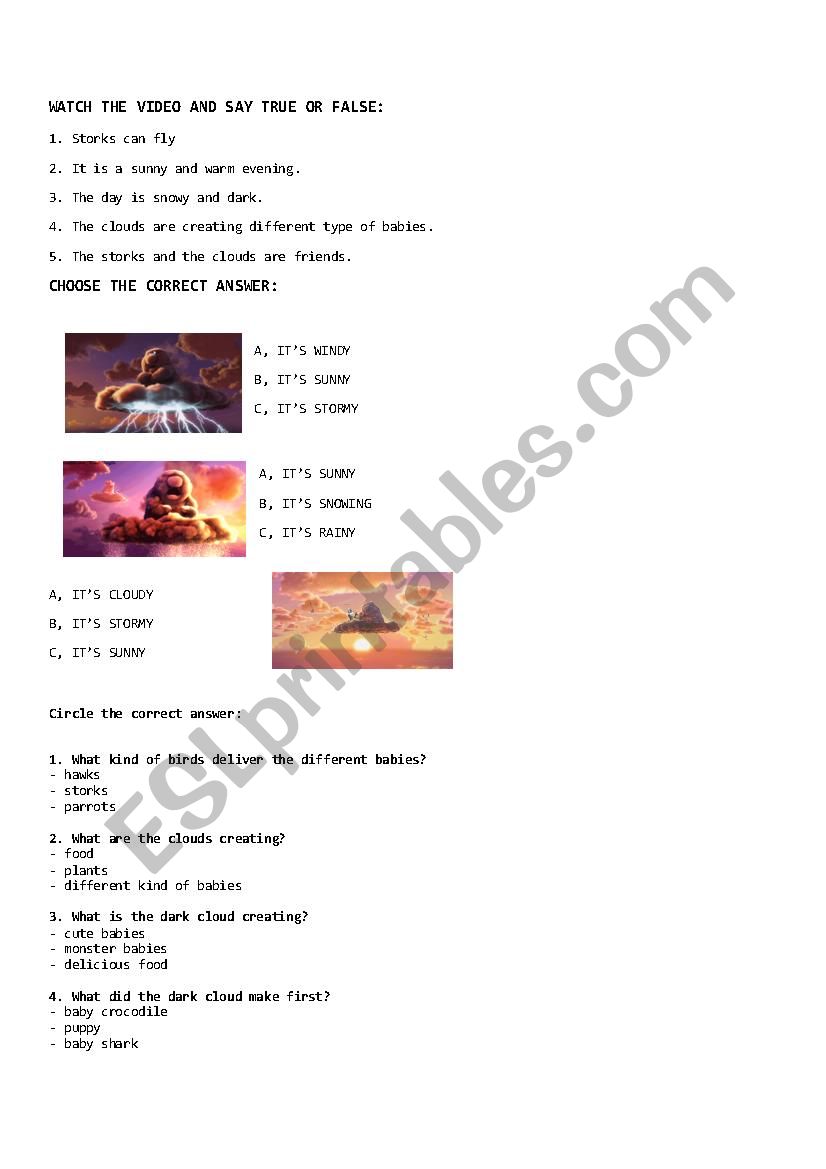 Pixar Partly CLoudy Worksheet worksheet