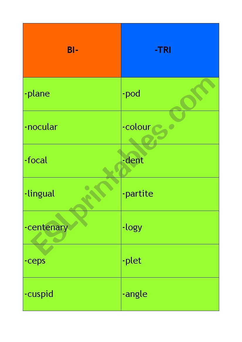 prefix worksheet