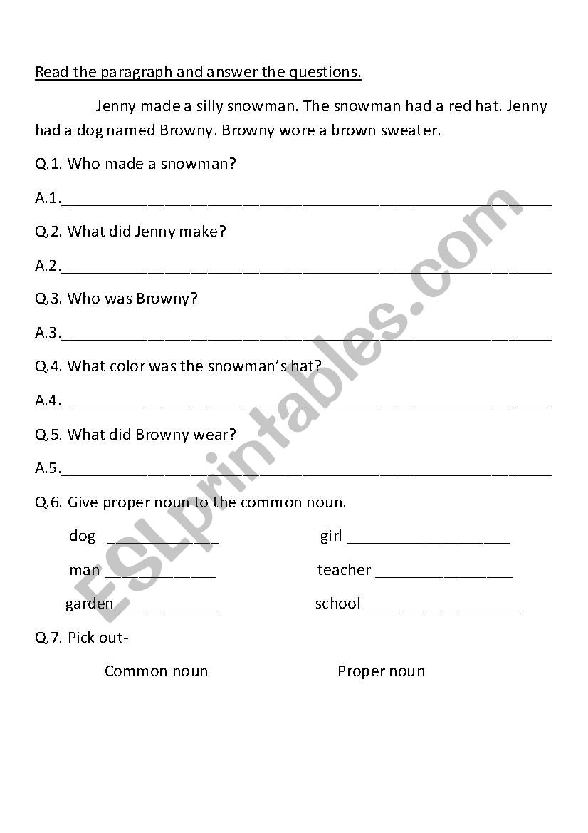 comprehension worksheet