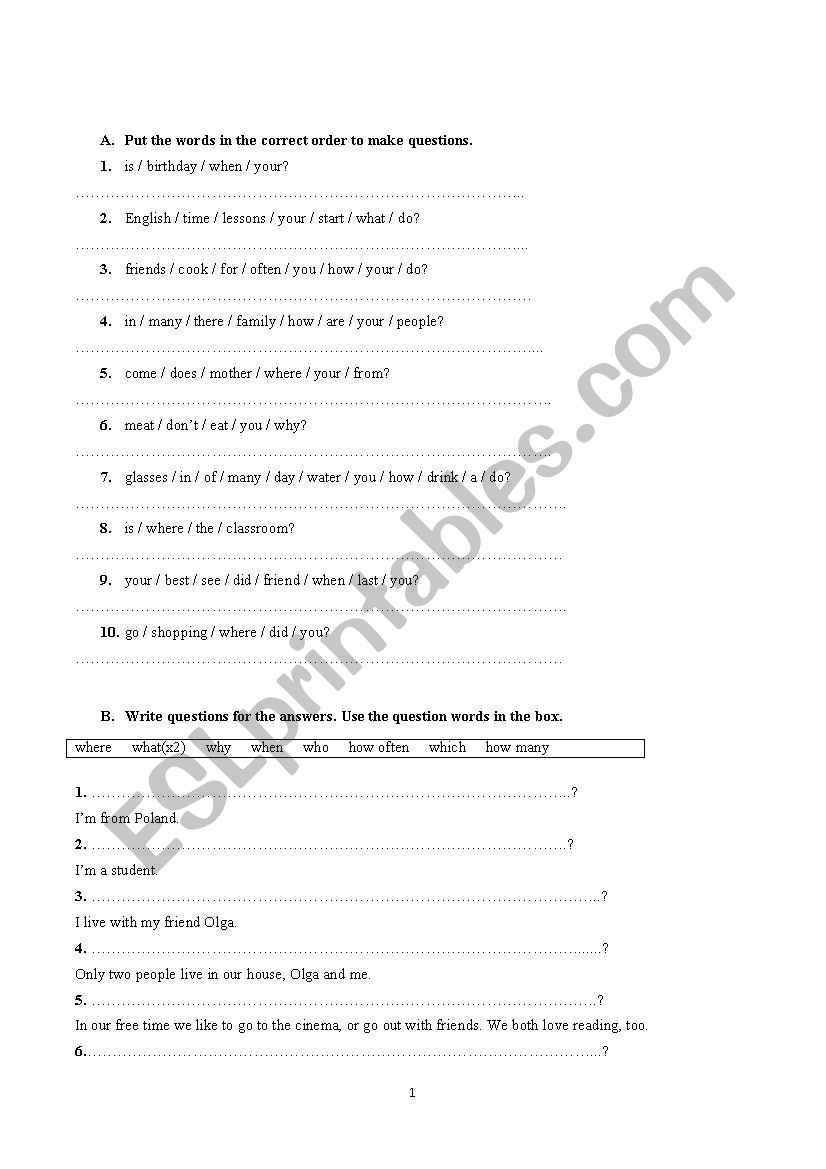 Question Forms  worksheet