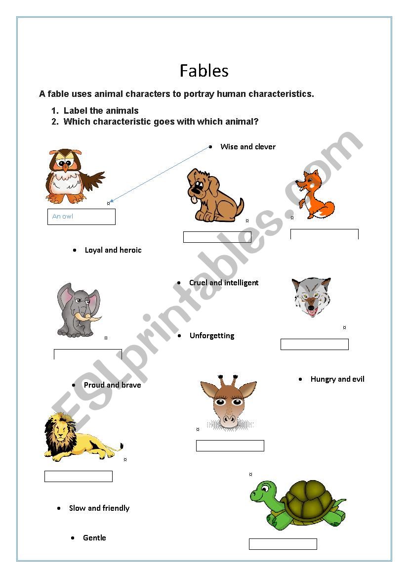 Fables - animals and characteristics