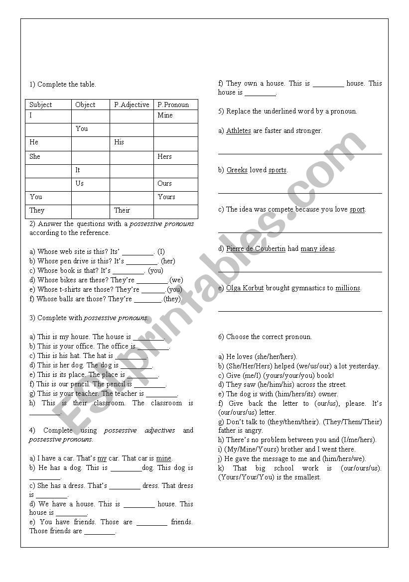 Pronouns worksheet