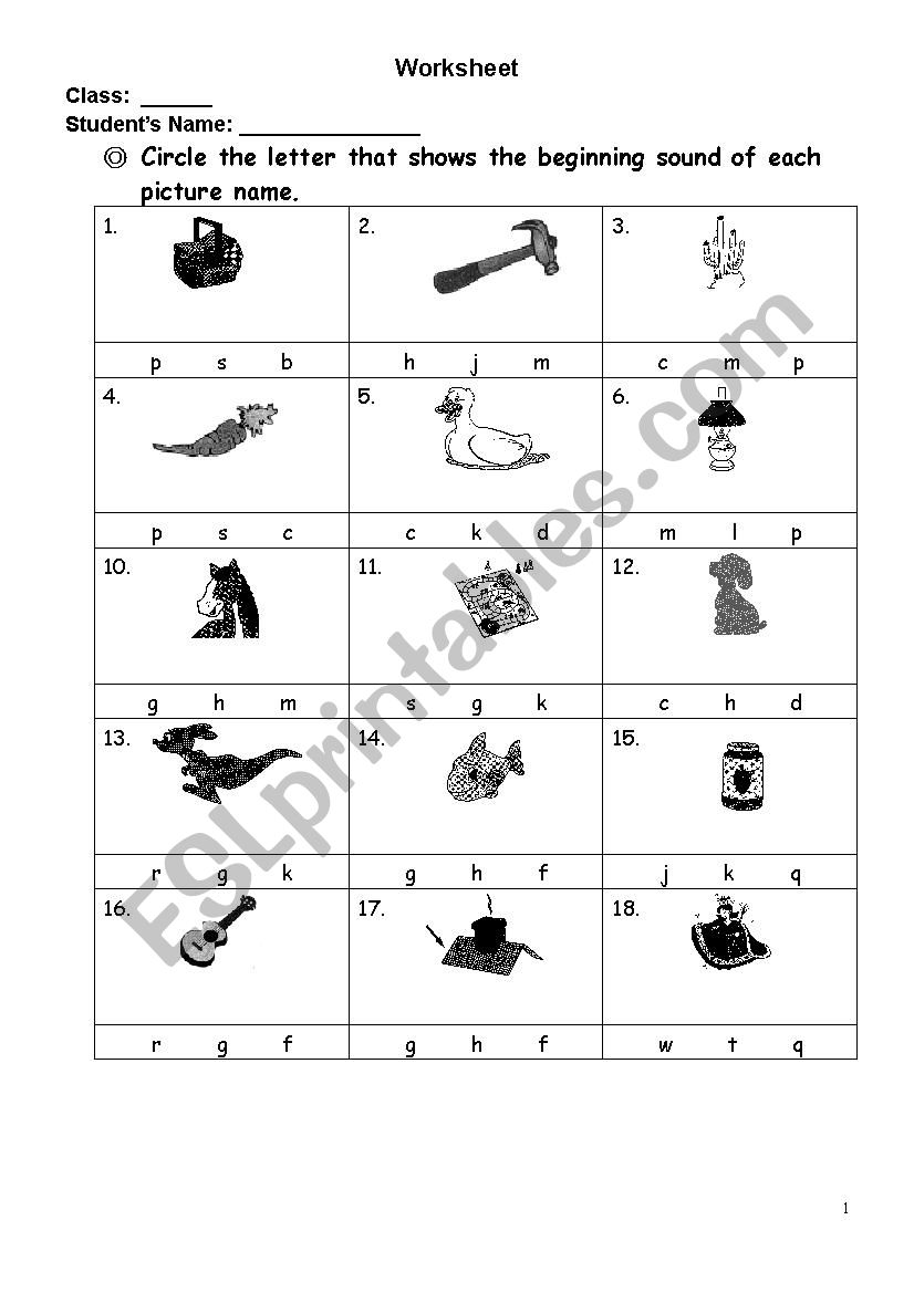 Phonics worksheet-beginning sounds