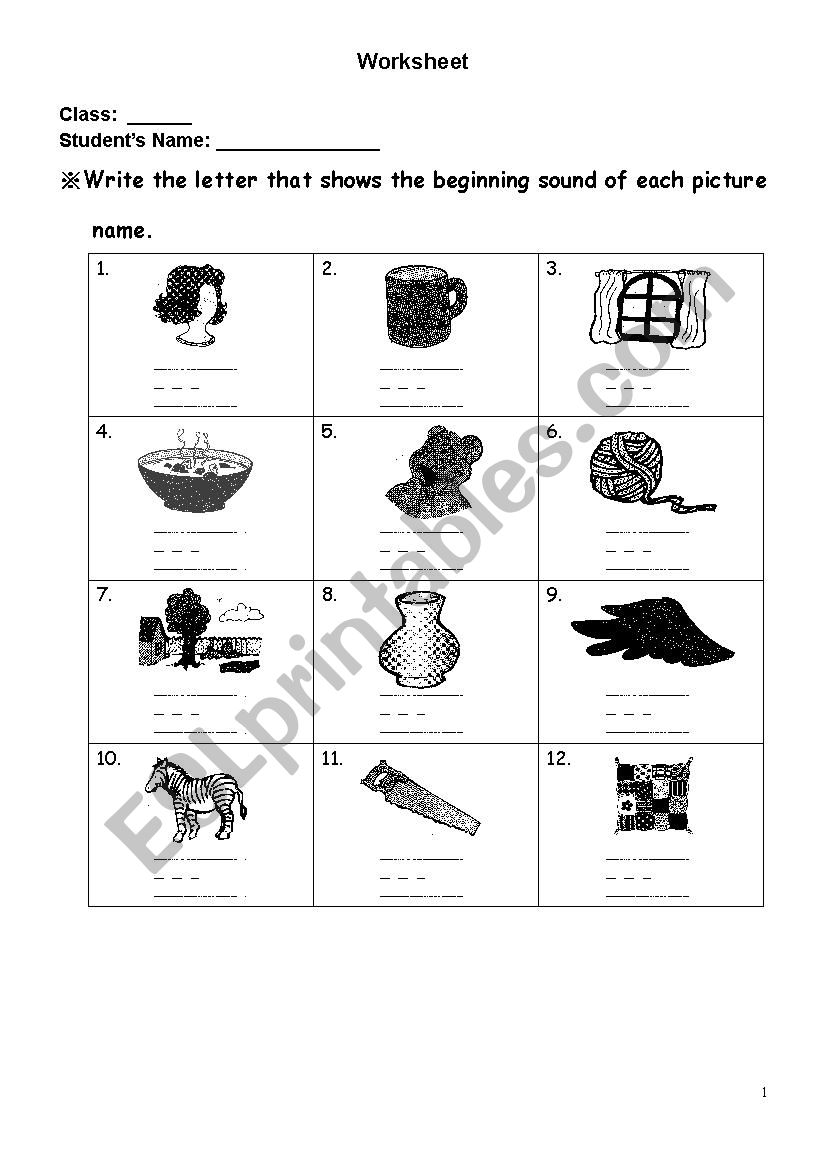 Phonics worksheet-write the beginning sounds