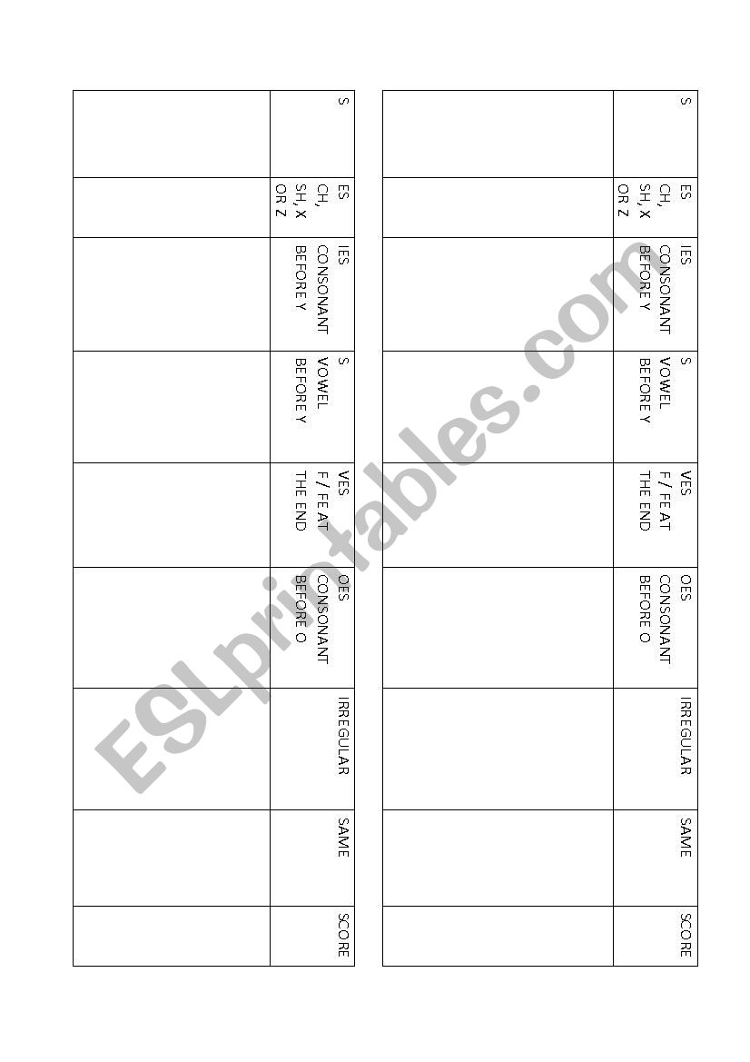 Stop PLURALS worksheet