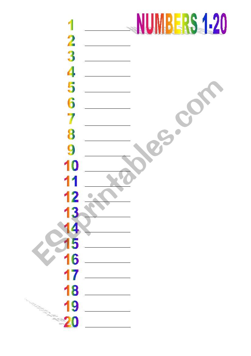 Numbers 1-20 worksheet