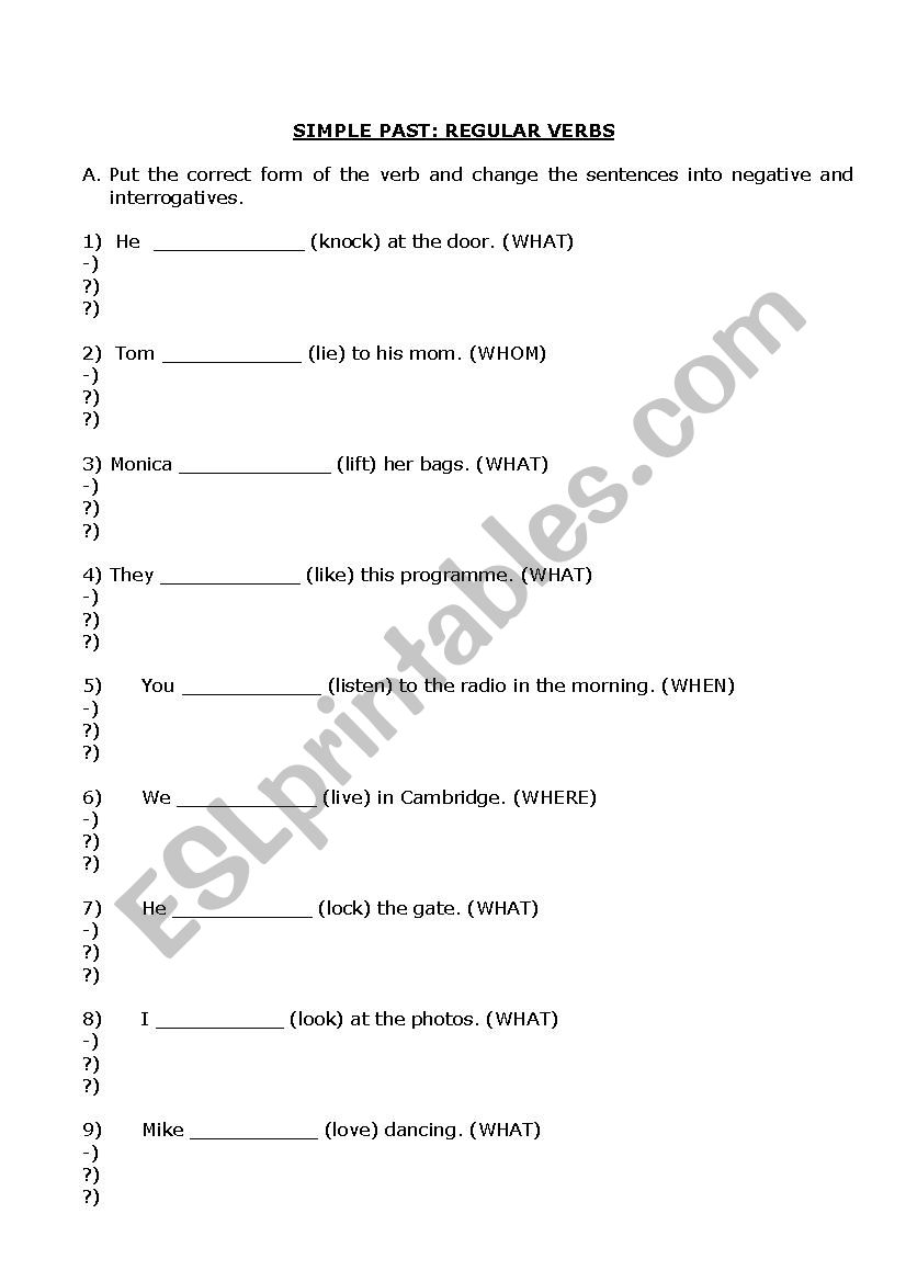 Simple Past / Regular verbs worksheet