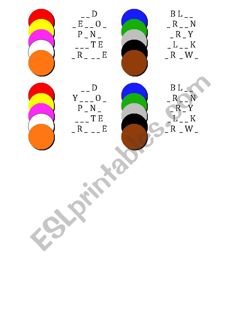 Colours worksheet