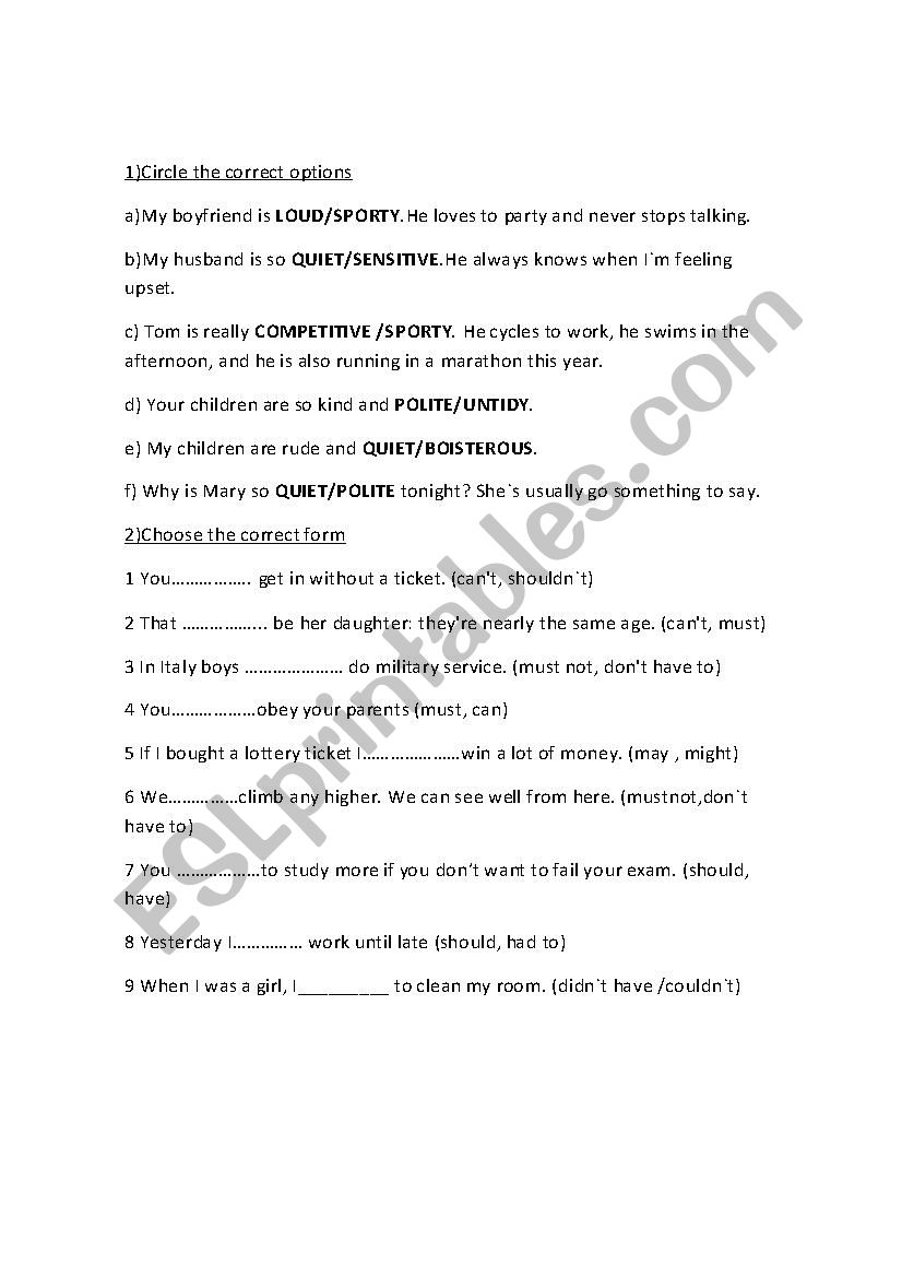  Adjectives and modal verbs worksheet