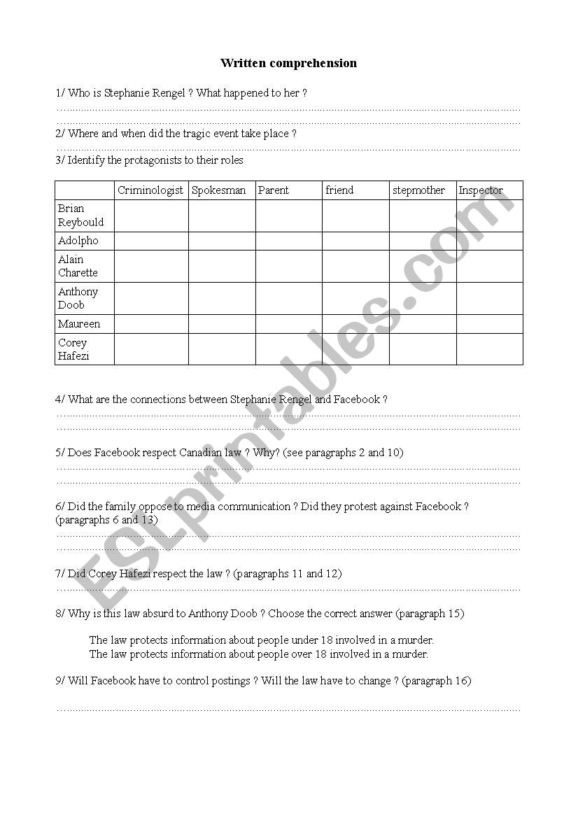 gag order in facebook age worksheet