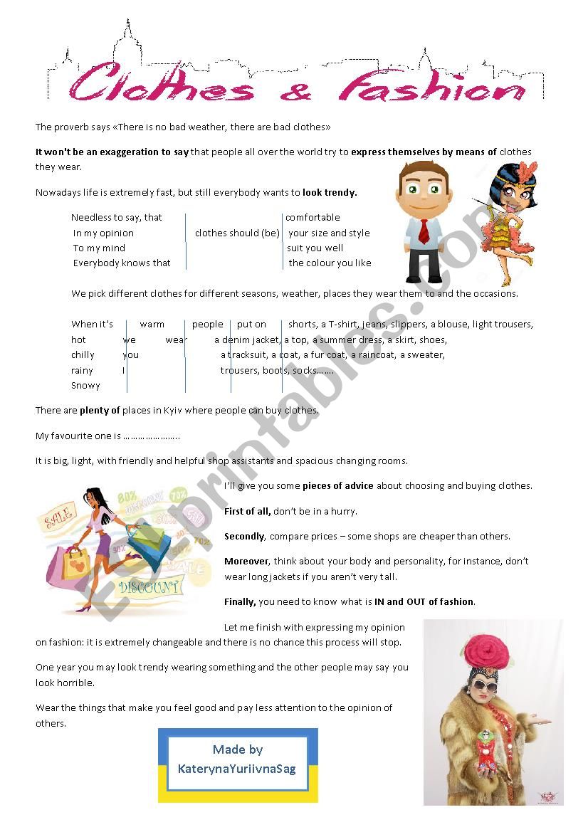 Clothes and fashion worksheet