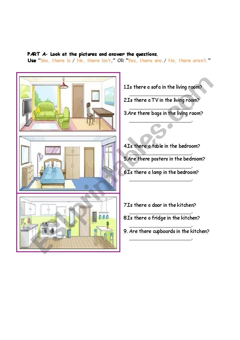 PARTS OF THE HOUSE- THERE IS/THERE ARE QUESTION FORM AND READING MULTIPLE CHOICE