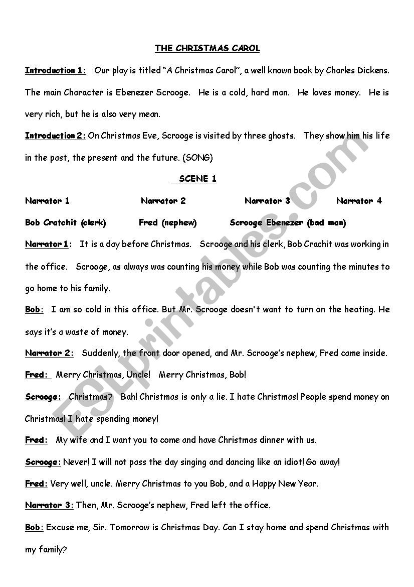 A christmas Carol Script  worksheet