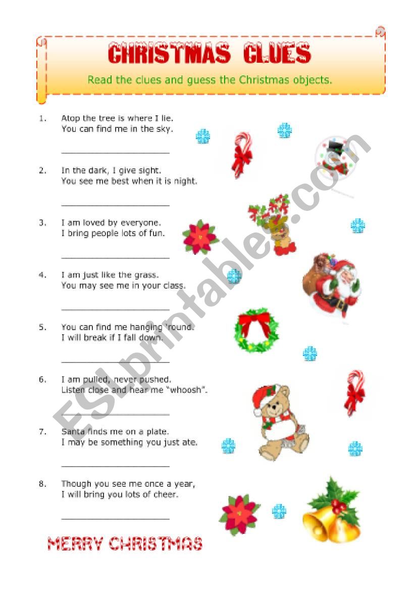 Christmas Clues worksheet