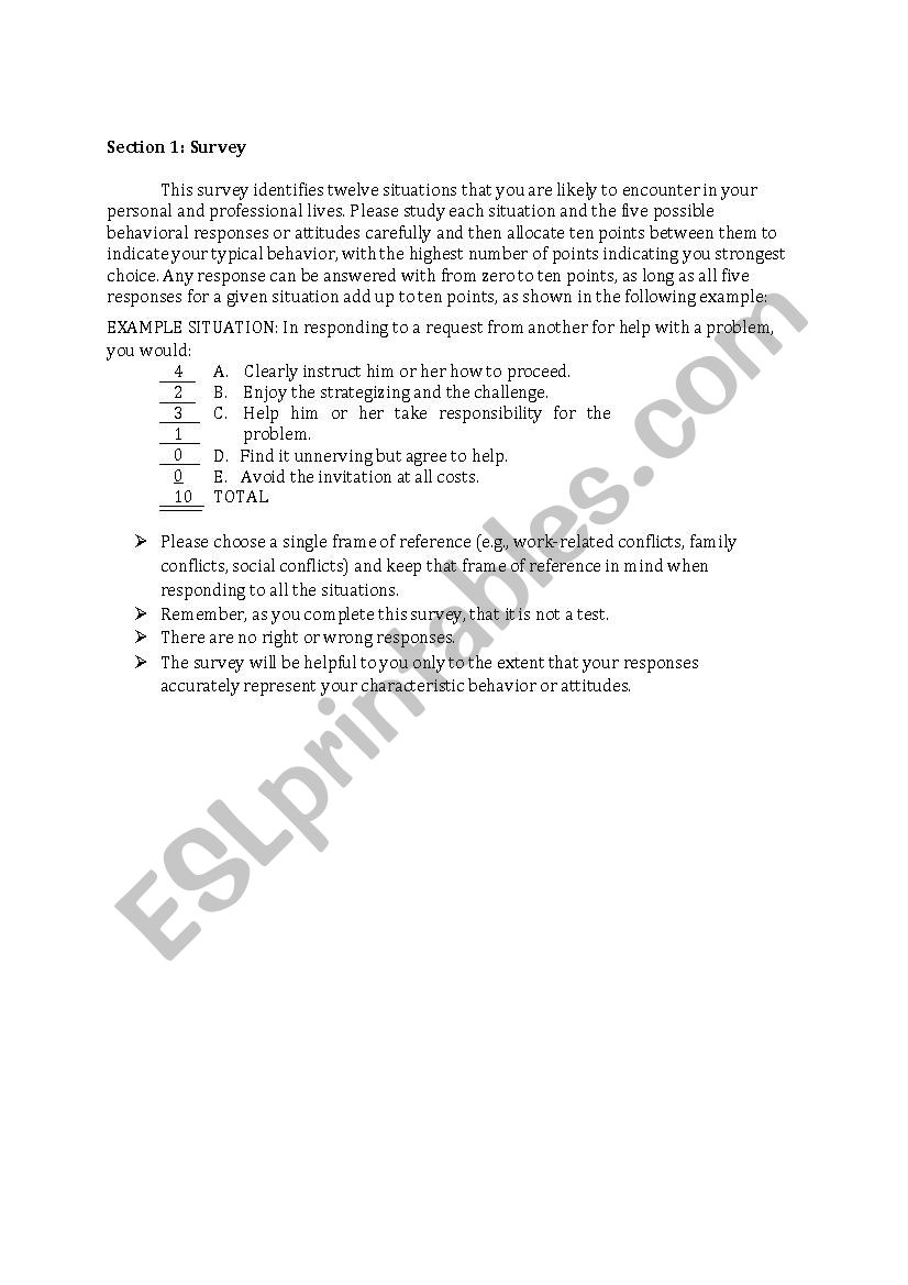 conflict management styles worksheet