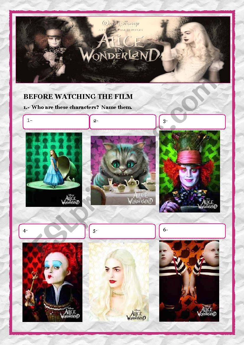 Alice in Wonderland worksheet