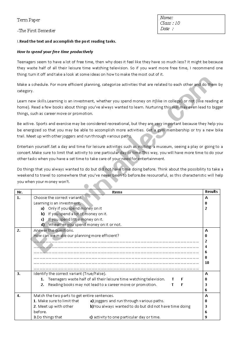 Term Paper worksheet