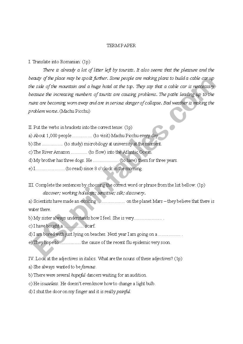 TERM PAPER worksheet