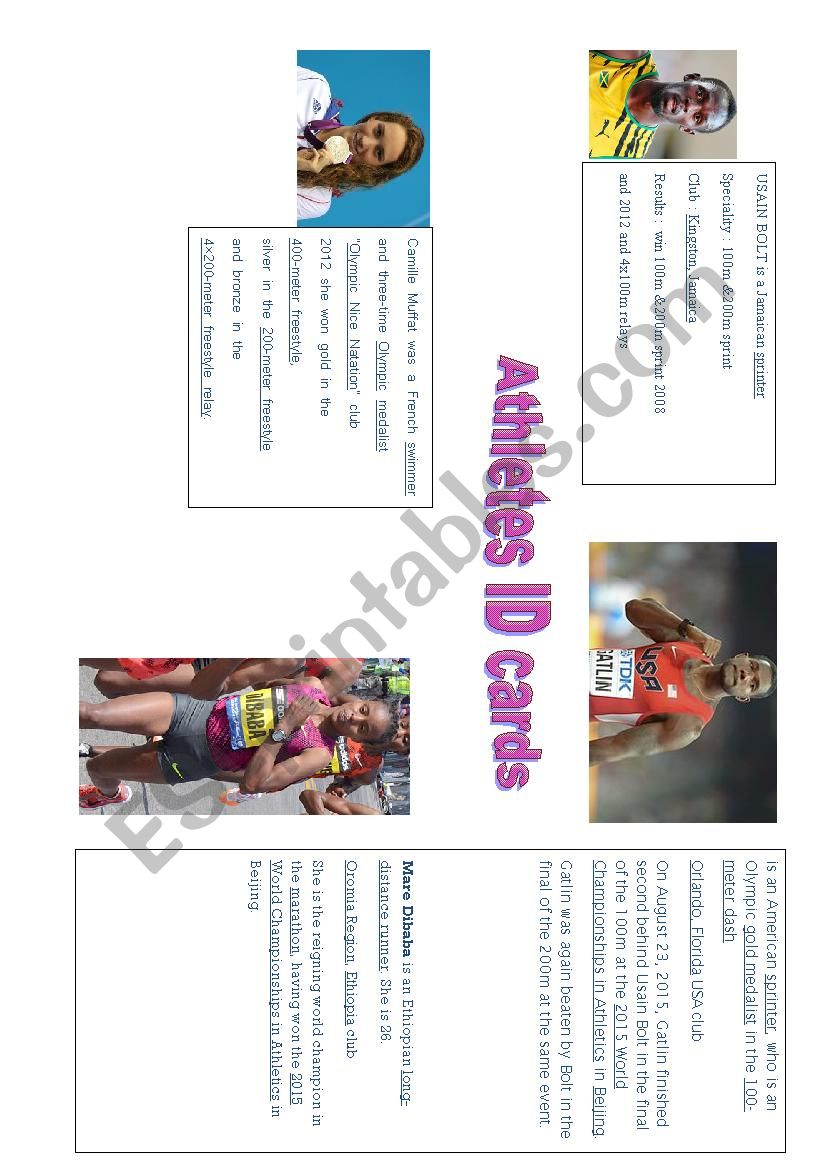id cards athletes worksheet
