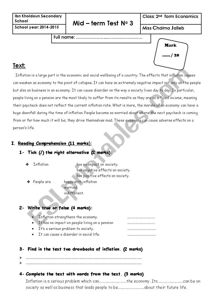 Mid-term Test3 /2nd  form Economics