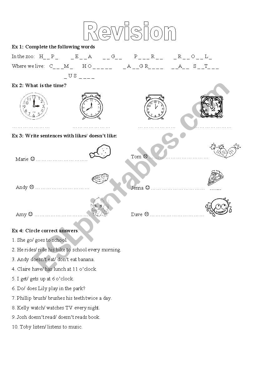 review exercise worksheet